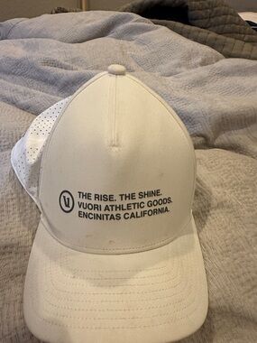 Vuori White Mesh Trucker Hat with Black Logo Text